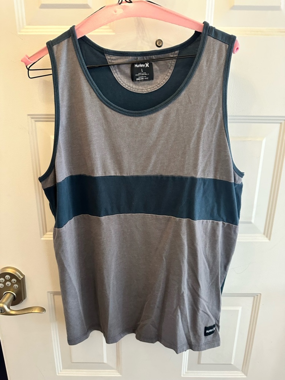 Hurley Men’s Gray Tank with Navy Horizontal Panel